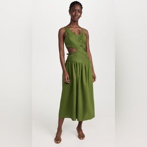 NWT Farm Rio Green Leaves Cut Out Midi Dress